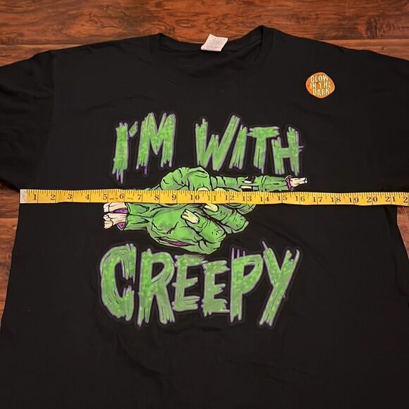 Happy Halloween Glow In The Dark I’m With Creepy Black Graphic Shirt - Picture 5 of 9